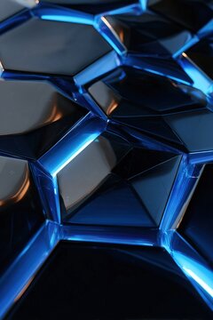 Futuristic blue glowing 3d hexagonal crystalline surface