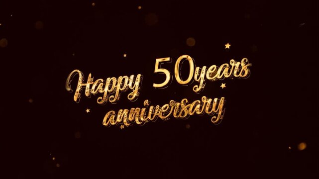 Happy 50th Anniversary banner with golden style and fireworks, beautiful anniversary greeting