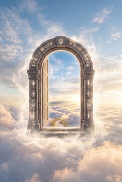 Sky View Through Floating Doorway Portal