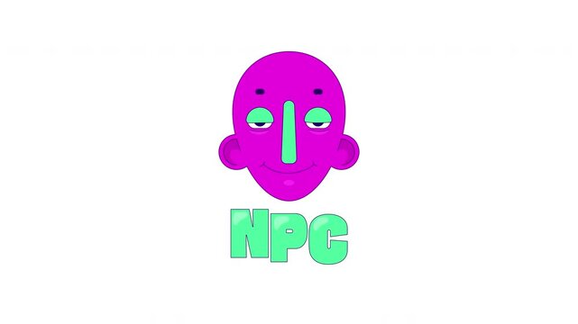 NPC behavior gaming reaction 2D animation. Passive player. Emotionless face with blank expression and half closed eyes. Internet culture. Flat cartoon animated overlay. Stream platform motion graphic