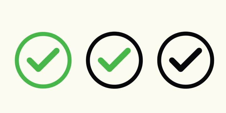 Check Mark Circle Icons Set Minimal Approval Tick Symbol Vector Collection