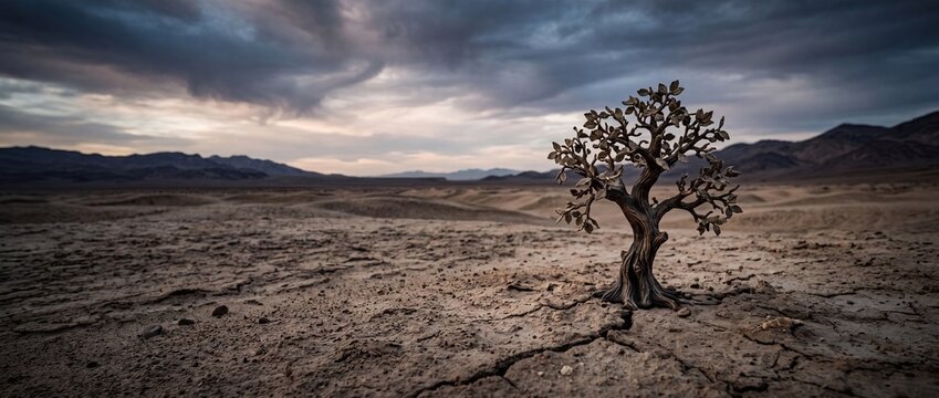 Surreal Toy Tree in Empty Barren Landscape