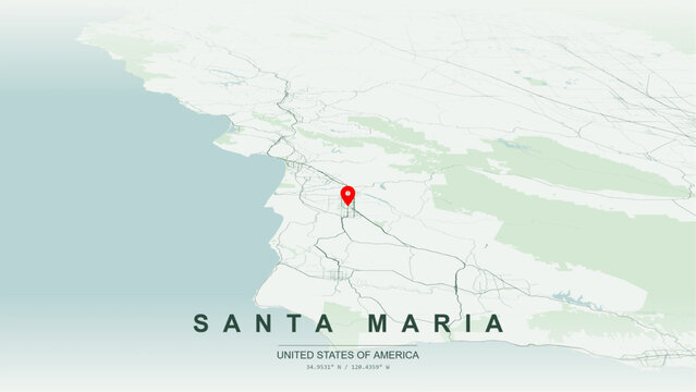 Modern minimalist vector map of Santa Maria, California. High-quality scalable illustration of Santa Maria city grid, US Highway 101, State Route 135 for posters design.