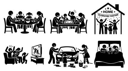 Fototapeta premium Domestic family life and routine silhouette scenes