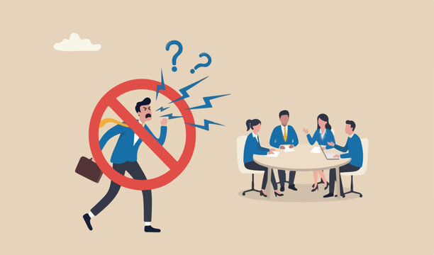 Toxic boss, bad environment in workplace, unfairness micromanage mislead manager concept, angry to manager captured prohibit toxic sign team peacefully discussing work outside