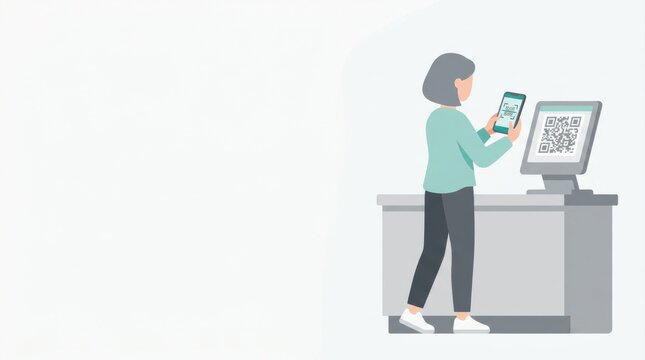 Customer Scanning QR Code at Checkout Counter