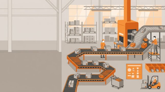 Automated logistics warehouse with conveyor belts