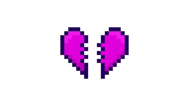 Retro pixel art broken heart gaming reaction 2D animation. Emotional defeat. 16 bit heartbreak. Game over. Vintage arcade culture. Cartoon animated overlay. Streaming platform motion graphic