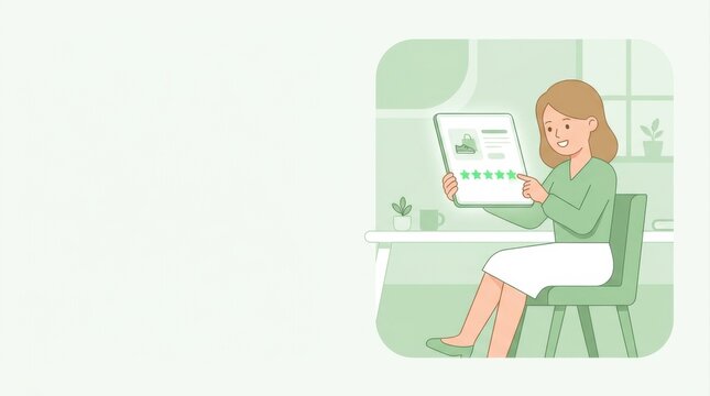 Woman Giving Five Star Rating on Tablet Screen