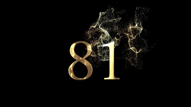 Golden number 81 from particles, numbering, eighty one, golden numbers, alpha channel, numerology, beautiful golden numbers with particles on a transparent background