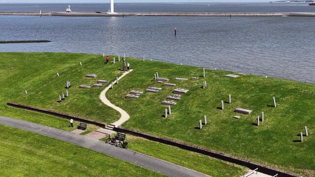 Monument to the vanished village of Oterdum in Groningen from the air