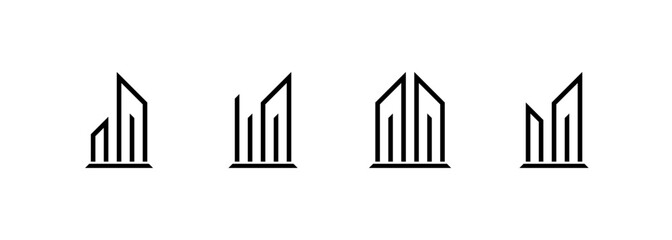 Obraz premium Modern cityscape logo symbol. Design for building, apartment, architecture, construction, structure and planning.
