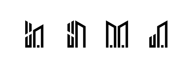 Obraz premium Real estate, architecture, cityscape, construction, apartment, residence, skyscraper, city building, property, planning and structure logo design concept. Abstract city landscape vector design symbol.
