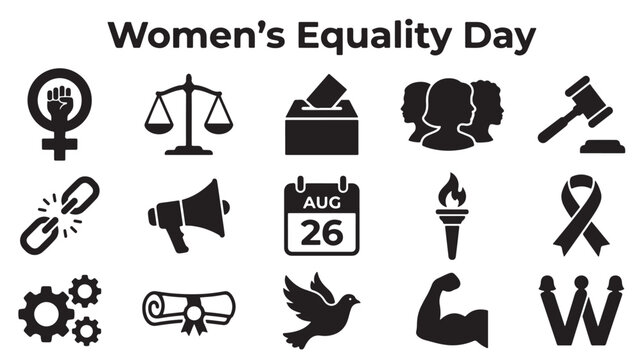 Women's Equality Day icons, feminist symbols, equality vector set, social justice graphics