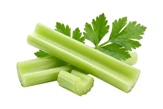 Fresh celery stalks with leaves on transparent background