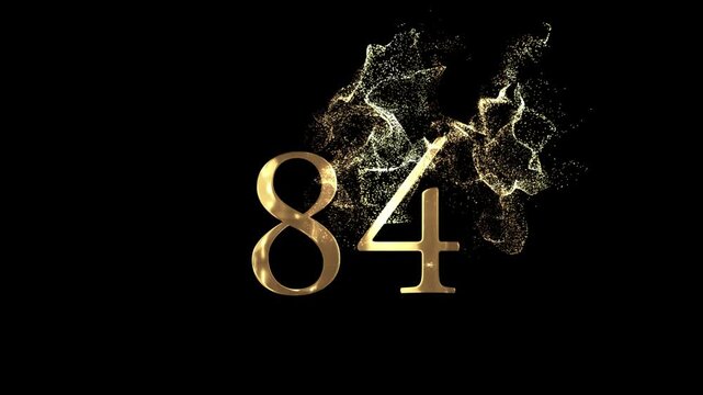Golden number 84 from particles, numbering, eighty four, golden numbers, alpha channel, numerology, beautiful golden numbers with particles on a transparent background