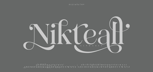 Nikteall typography beauty fashion elegant minimalist serif italic fonts decorative wedding vintage retro logos. Minimal luxury font alphabet logo. Vector illustration © DA