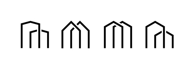 Obraz premium Modern real estate, building, cityscape, skyscraper, architecture, construction, planning and structure, city building and residence logo symbol.