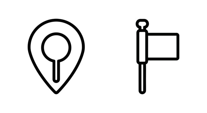 Location pin and diving flag icons with location navigation position minimalist isolated orientation maritime underwater vacation adventure waypoint interface