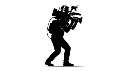 Obraz premium Videographer silhouette filming with a shoulder mounted camera