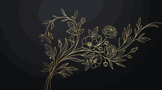 Elegant gold floral line art arrangement on a dark textured background