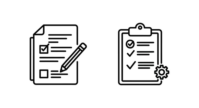 Alteration request form and customer adjustment log icons with alteration adjustment customer document checklist clipboard business administration management workflow corporate