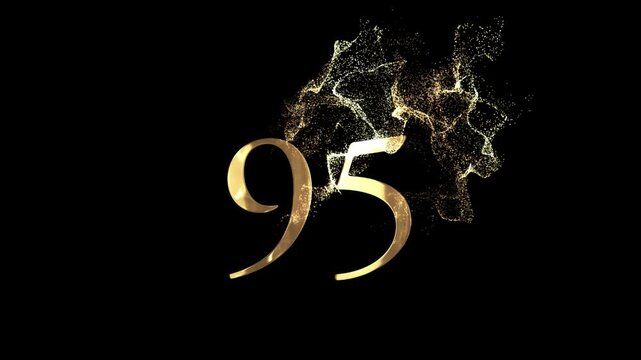 Golden number 95 from particles, numbering, ninety-five, golden numbers, alpha channel, numerology, beautiful golden numbers with particles on a transparent background