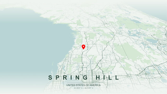 Modern minimalist vector map of Spring Hill, Florida. High-quality scalable illustration of Spring Hill grid, US Highway 19, Suncoast Parkway for posters design.