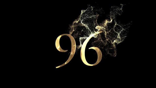 Golden number 96 from particles, numbering, ninety-six, golden numbers, alpha channel, numerology, beautiful golden numbers with particles on a transparent background