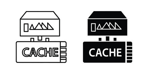 Computer cache memory set displaying data storage process in linear outline and solid black symbol form © PixoraStock
