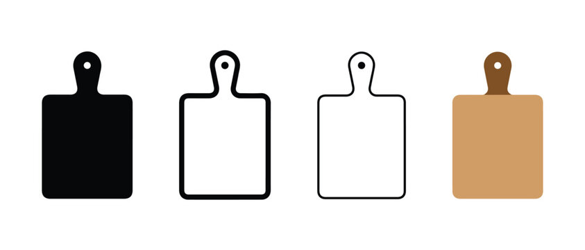 cutting board icons in black white and brown on a white background for kitchen utensil concepts