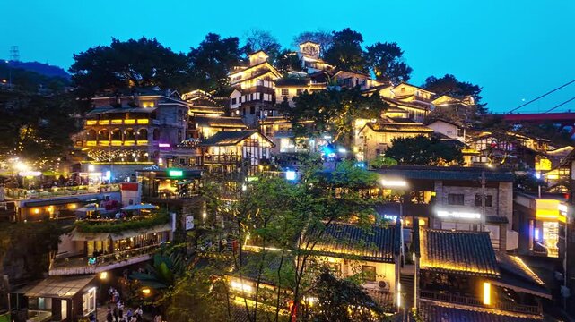Illuminated Lights At Xia Hao Li In Chongqing, China - Panning Shot