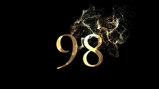 Golden number 98 from particles, numbering, ninety-eight, golden numbers, alpha channel, numerology, beautiful golden numbers with particles on a transparent background