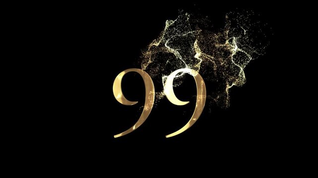 Golden number 99 from particles, numbering, ninety nine, golden numbers, alpha channel, numerology, beautiful golden numbers with particles on a transparent background