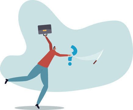 Solving problem, answer question or overcome difficulty, solution to eliminate trouble, unknown . human life and situation.vector illustration.