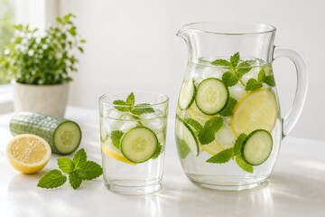 Fototapeta premium Fruit Infused Water With Cucumber And Lemon