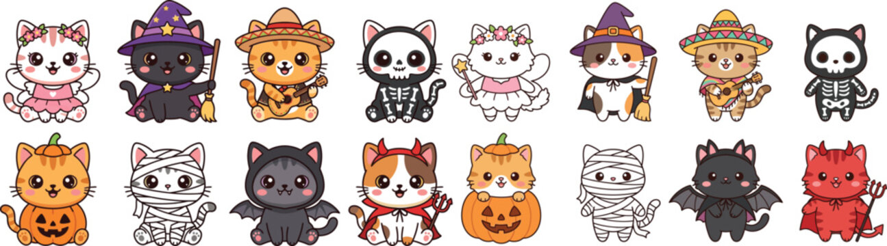 Halloween kittens in various costumes for spooky fun