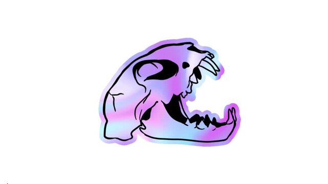 Stylized animal skull illustration with vibrant purple and blue holographic gradient texture isolated on white
