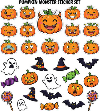 Halloween pumpkin monster sticker set for kids and adults
