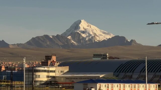 Majestic snowcapped Illimani volcano view from El Alto city Bolivia