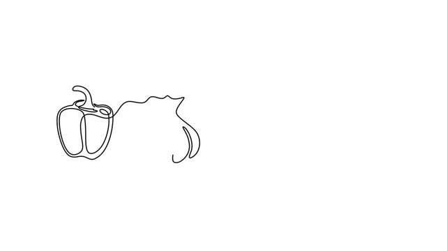 Animated self drawing of continuous line draw of    Line Art Vegetables Pepper, Garlic, Tomato, and Mushroom. Full length one line animation. 4K