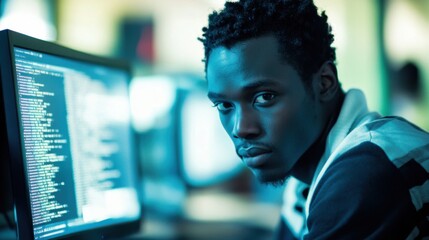 Fototapeta premium young african american developer coding