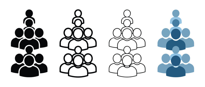 Pyramid of people icons in different colors and styles for teamwork and social hierarchy concepts  various designs