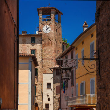 View of Montone historic center with medieval clock tower
