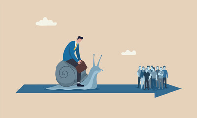 Slow illustration modern meeting teams together riding snail slow walking on arrow to reach target © Mst Amina