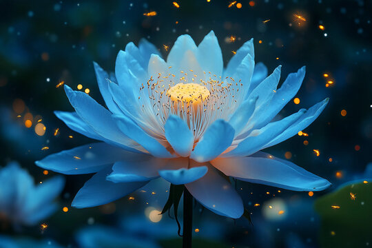 Generative AI illustration of magical forest filled with night blooming flowers like moonflower eveningprimrose and nightphlox glowing in moonlight