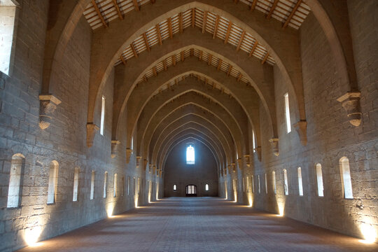 Tarragona (Spain). Medieval room of the monks' dormitory in the Royal Monastery of Poblet.