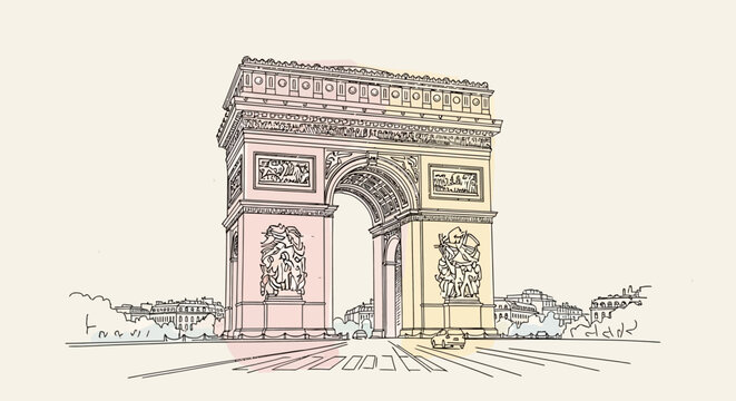 Arc de Triomphe Paris Minimalist Line Art Sketch Illustration