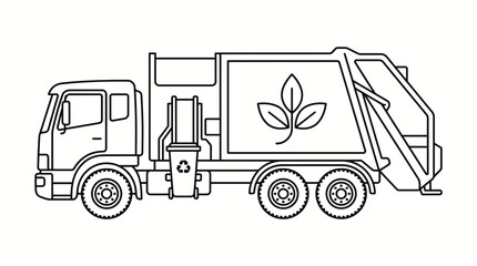 Fototapeta premium Outline drawing of a green waste collection truck.