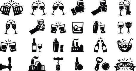 Cheerful drinks and party icons set